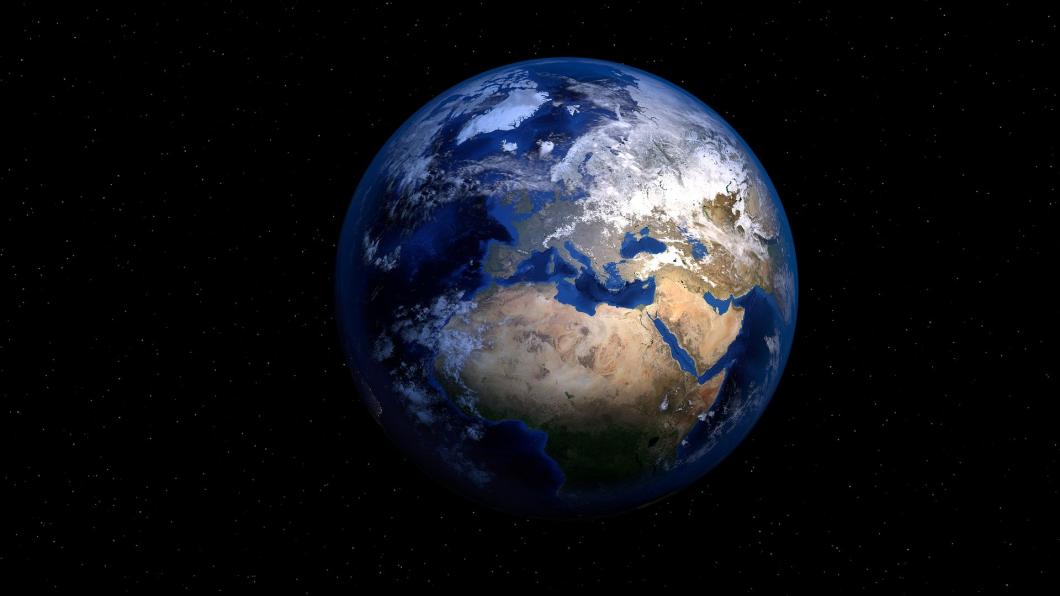 De aarde, met zichtbare continenten Afrika en Europa