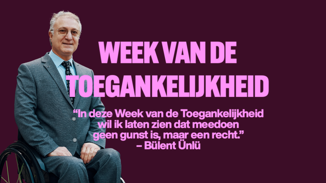 Paarse achtergrond foto Bulent Unlu en roze tekst titel