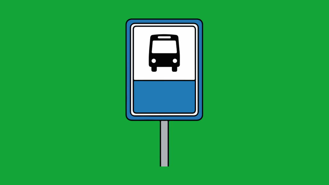 Groene achtergrond met illustratie van een verkeersbord met bus