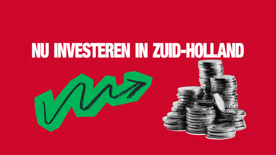 Rode achtergrond met groene pijl en illustratie van geld