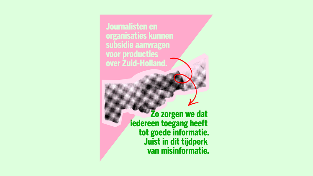 Roze met groene achtergrond met illustratie van een handshake