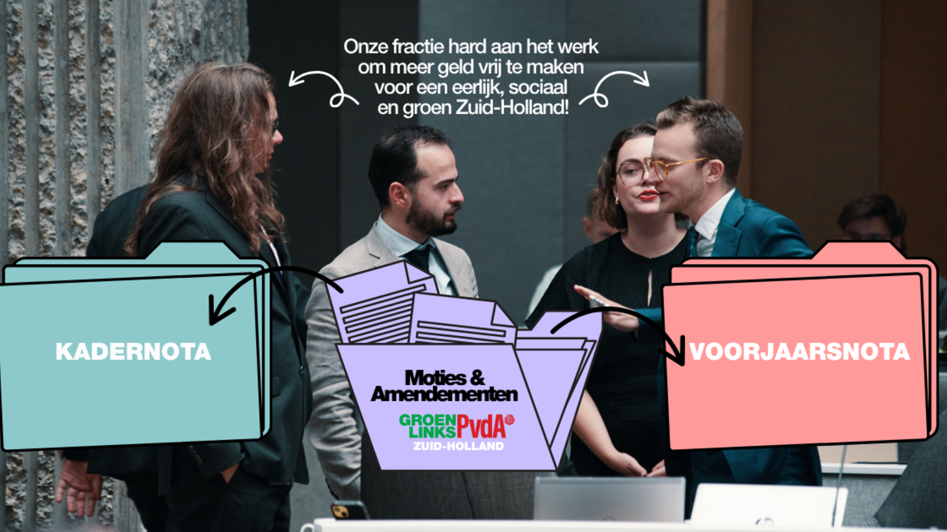  grijze achtergrond met illustratie van dossiermap, foto van Marleen Maat en gedeelte tekst uit de caption