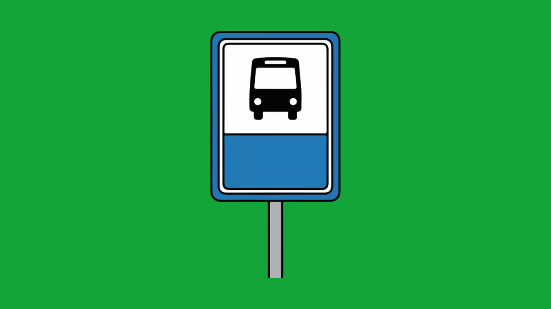 Groene achtergrond met illustratie van een verkeersbord met bus
