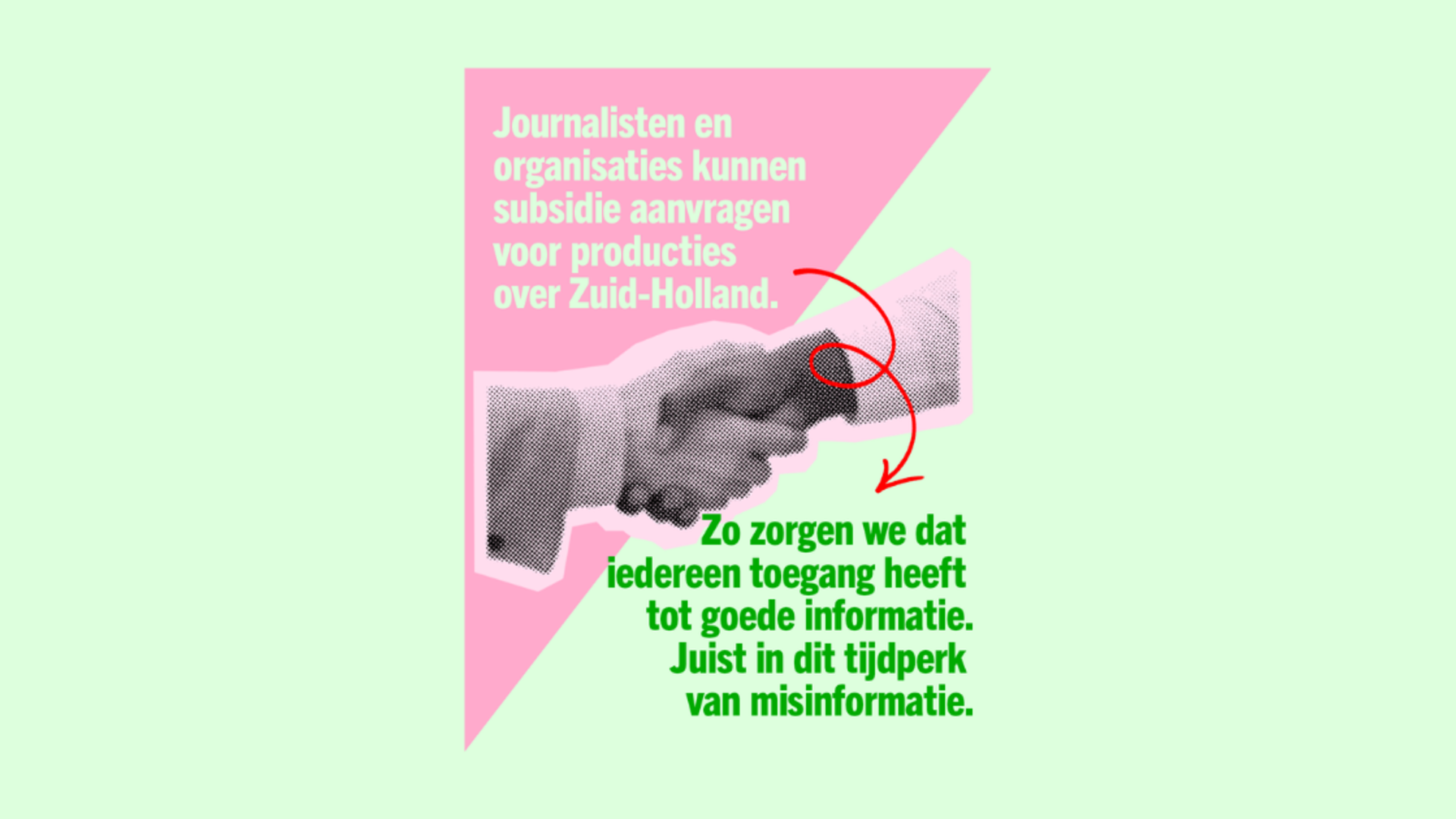 Roze met groene achtergrond met illustratie van een handshake