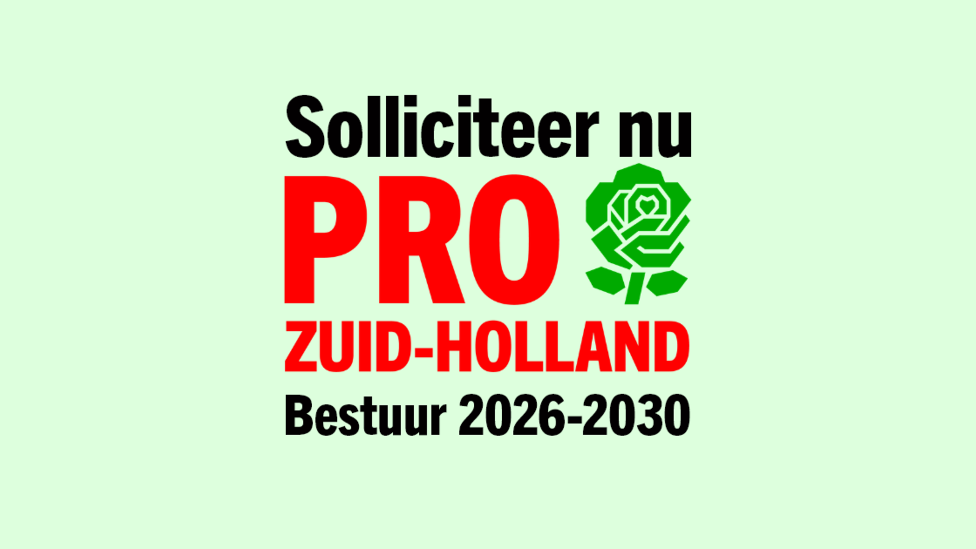 PRO huisstijl; kleuren met tekst vacature bestuur 2026 2030