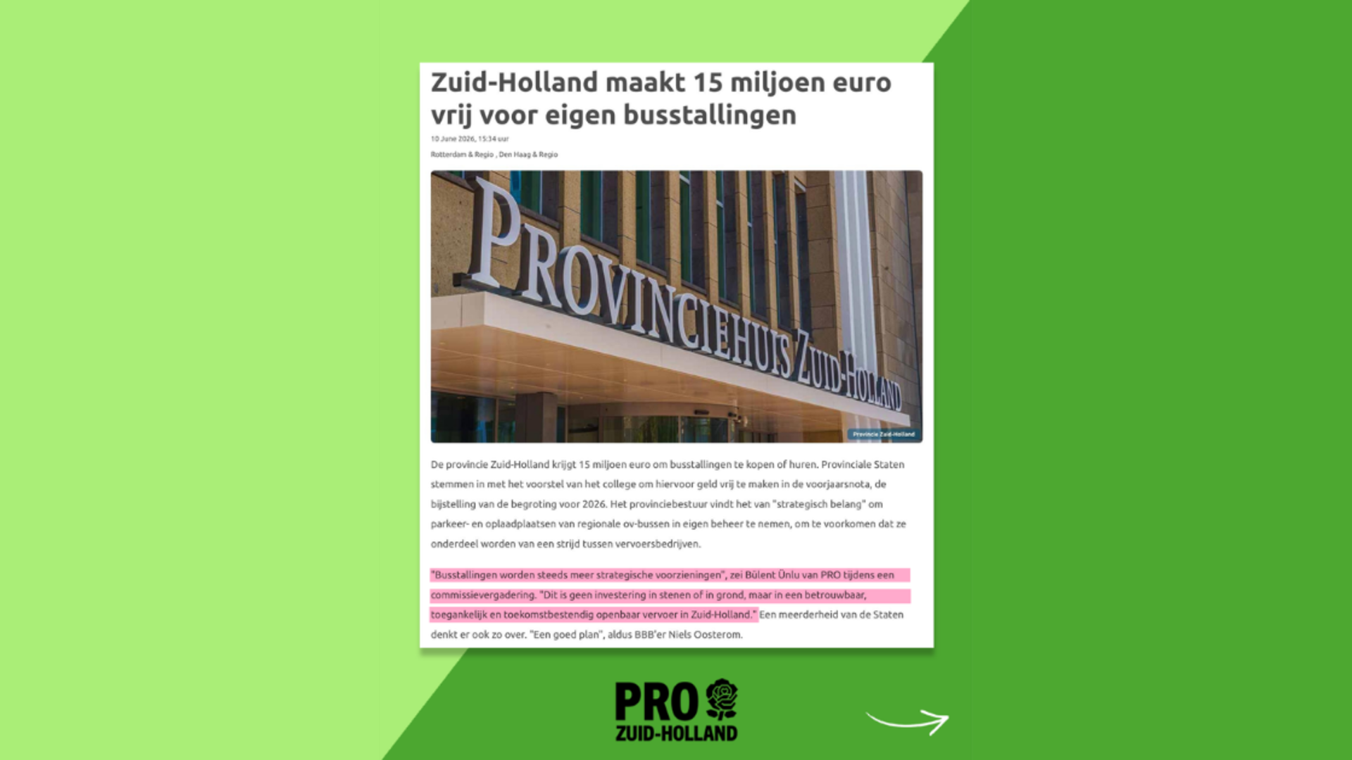 groene achtergrond met krantenknipsel over dit bericht